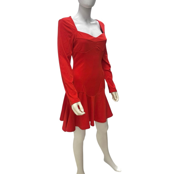 Women's Holiday CHICME Red Long Sleeve Sweetheart Neck Dress Size M - Picture 2 of 12